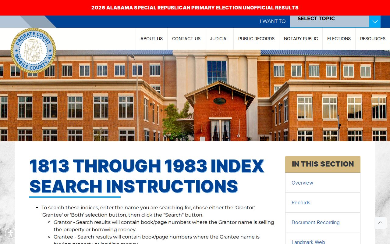 Mobile previous residents historical deed index instructions