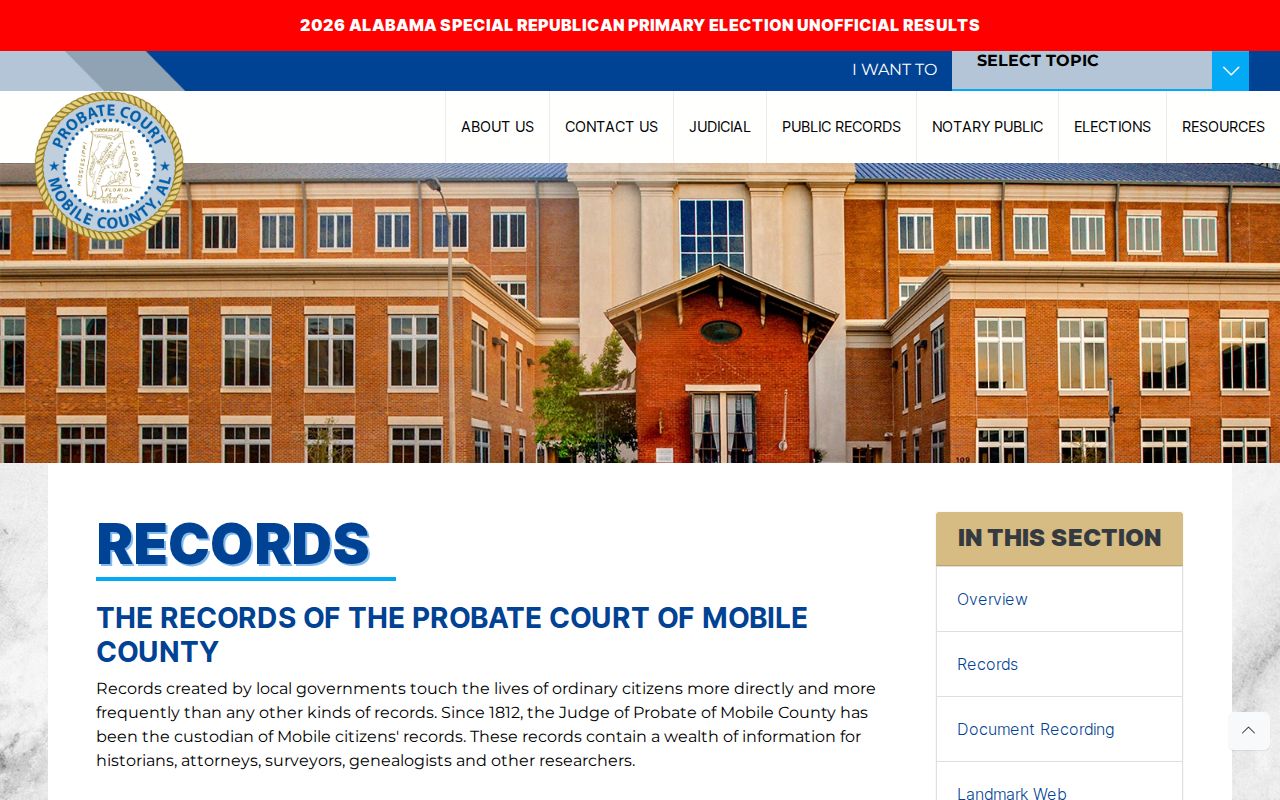 Mobile previous residents Probate historical record series