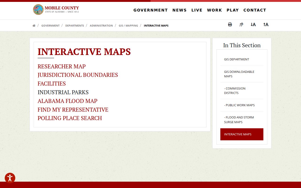 Mobile street directory county interactive map choices