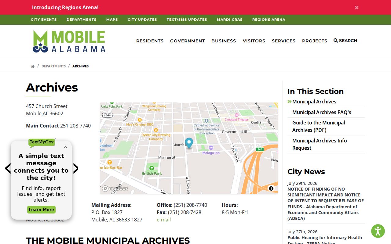 Mobile residents directory Municipal Archives access